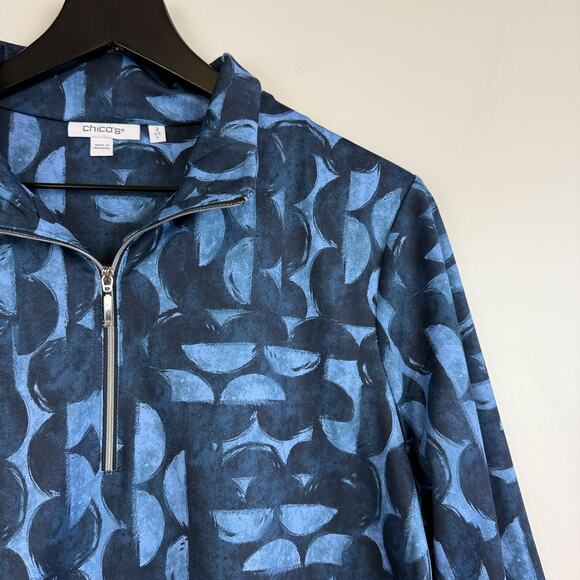 NWT Chico’s UPF Geo Mock Zip LS Top Navy Blue $85 - 2 Large - Picture 2 of 9